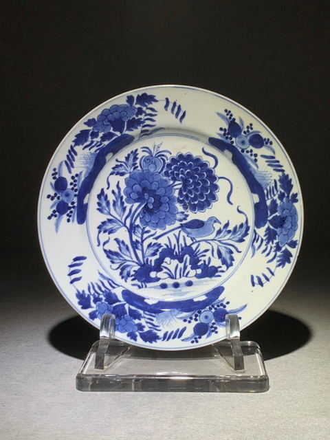 古玩陶瓷清代康熙青花花鳥紋折沿大盤清代康熙青花瓷器拍賣,當前價格2300元