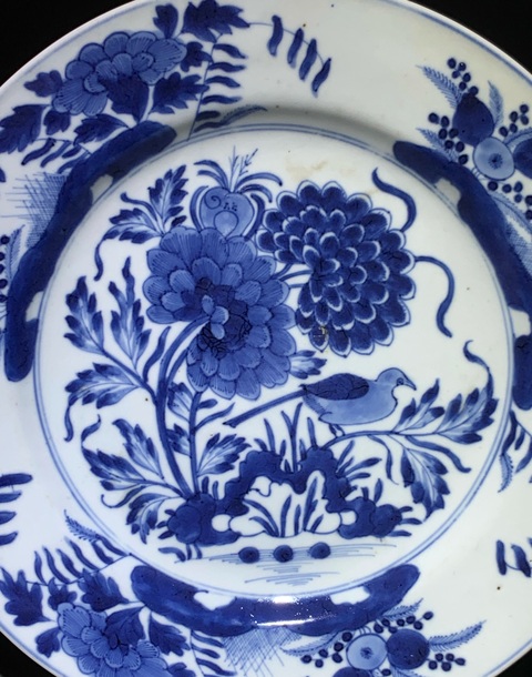 古玩陶瓷清代康熙青花花鳥紋折沿大盤清代康熙青花瓷器拍賣,當前價格2300元
