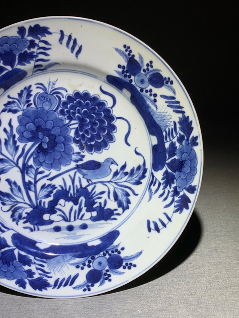 古玩陶瓷清代康熙青花花鳥紋折沿大盤清代康熙青花瓷器拍賣,當前價格2300元