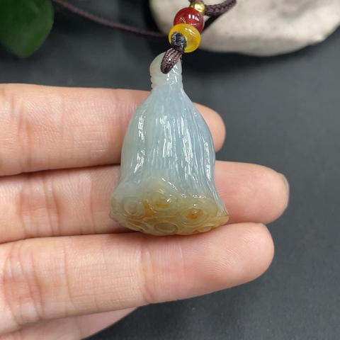 古玩玉器225天然翡翠蓮花掛件拍賣，當前價格298元