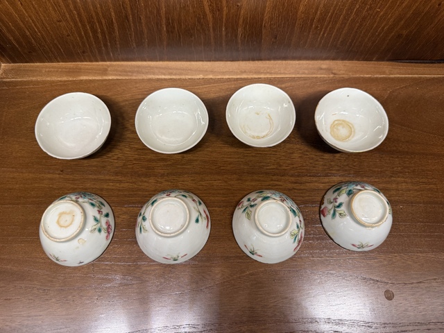 古玩陶瓷清晚·粉彩花卉紋杯碟一組九件真品鑒賞圖