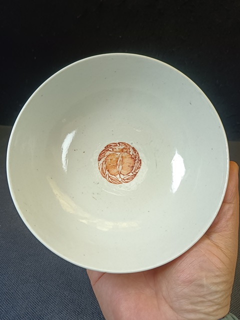 古玩陶瓷（全品）民國粉彩礬紅三多福壽紋大碗拍賣，當前價格588元