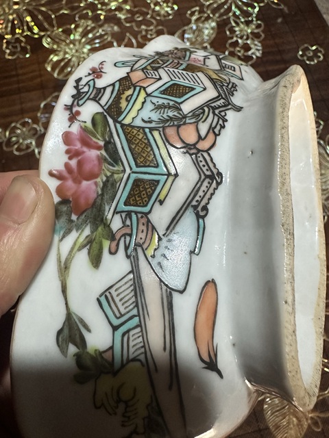 古玩陶瓷晚清淺降彩清供圖海棠貢碗真品鑒賞圖