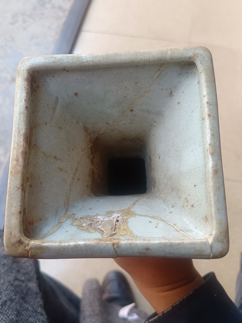 古玩陶瓷青花芭蕉紋四方花觚，當時仿古作品拍賣，當前價格5000元