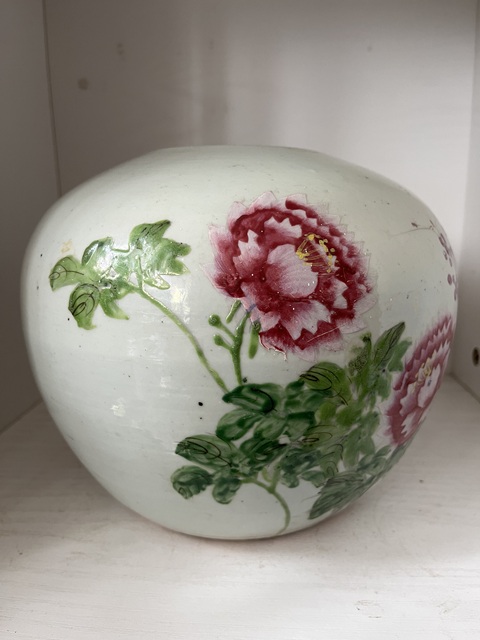 古玩陶瓷淺絳彩花鳥紋西瓜罐拍賣,當前價格599元