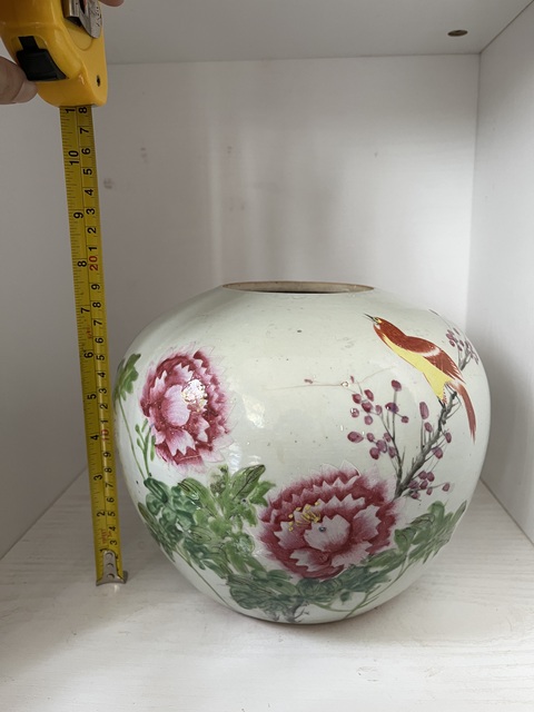 古玩陶瓷淺絳彩花鳥紋西瓜罐拍賣,當前價格599元