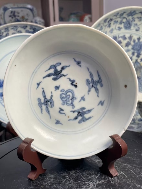古玩陶瓷明弘治青花壬字云紋臥足洗拍賣,當前價格5000元
