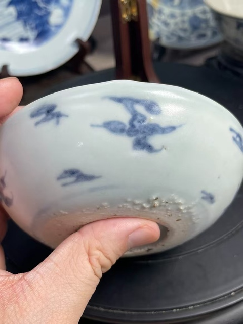 古玩陶瓷明弘治青花壬字云紋臥足洗拍賣,當前價格5000元