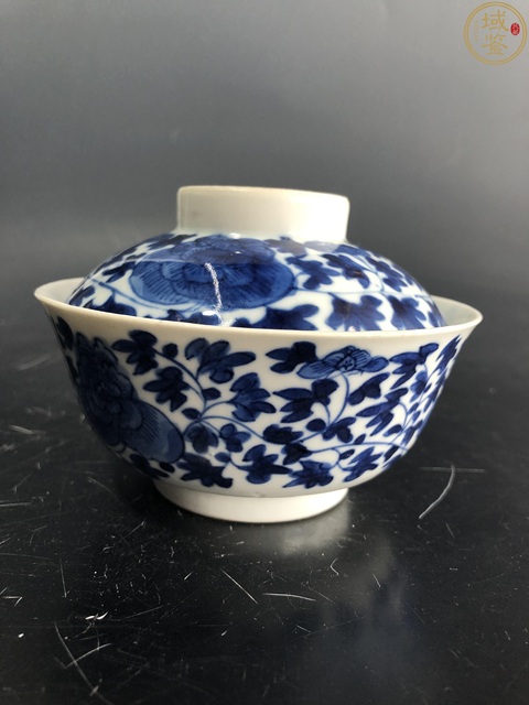 古玩陶瓷晚清·青花纏枝牡丹紋蓋碗拍賣，當前價格4500元