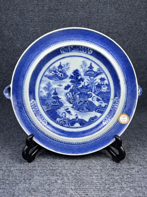 古玩陶瓷青花亭臺樓閣山水人物溫盤拍賣，當前價格3888元