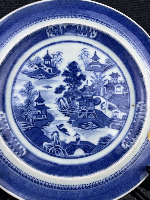 古玩陶瓷青花亭臺樓閣山水人物溫盤拍賣，當前價格3888元