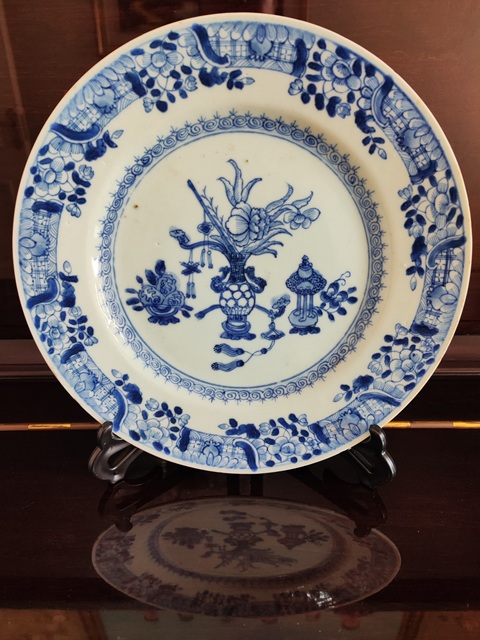 古玩陶瓷康熙-清早/青花博古圖折沿盤拍賣,當前價格1250元