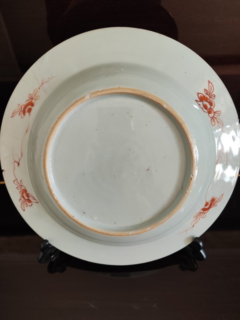 古玩陶瓷康熙-清早-青花礬紅花卉紋折沿盤拍賣,當前價格886元