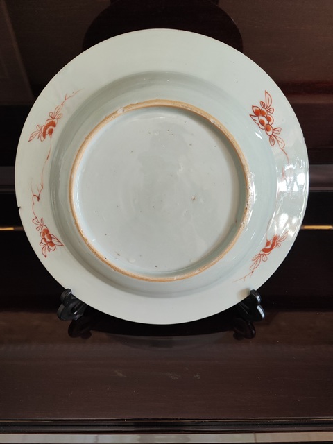 古玩陶瓷康熙-清早-青花礬紅花卉紋折沿盤拍賣,當前價格886元
