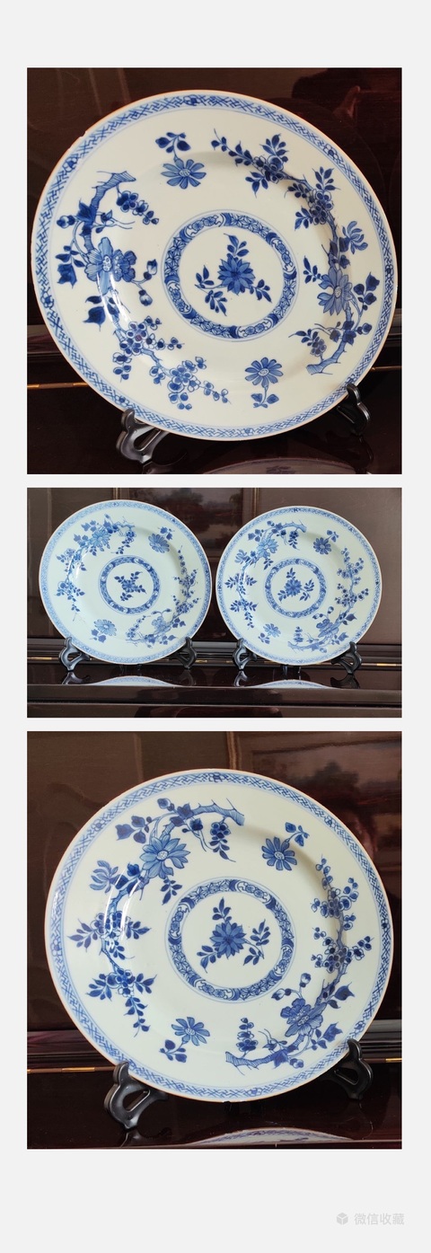 古玩陶瓷康熙-1對(duì)兒-青花折枝花卉紋折沿盤拍賣,當(dāng)前價(jià)格2980元