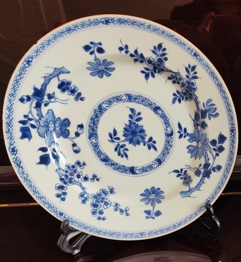 古玩陶瓷康熙-1對(duì)兒-青花折枝花卉紋折沿盤拍賣,當(dāng)前價(jià)格2980元