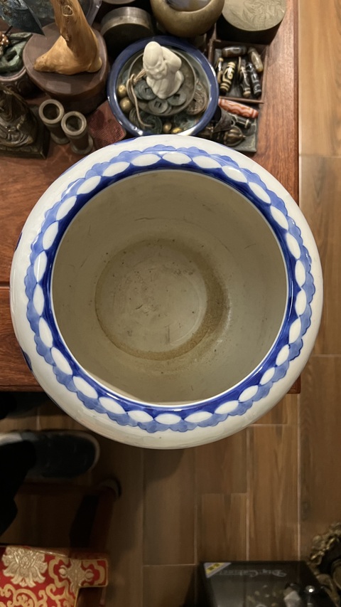 古玩陶瓷（帶保真卡）清代山水紋青花卷缸拍賣，當前價格999元