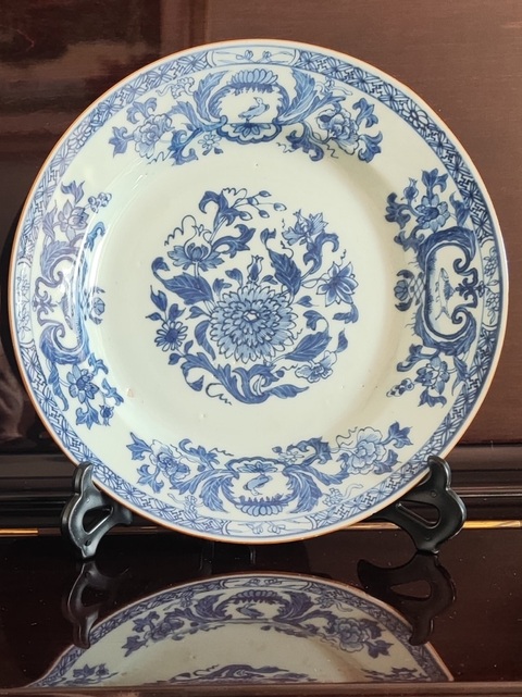 古玩陶瓷康熙/一對兒/清早青花花卉紋折沿盤拍賣,當前價格2980元