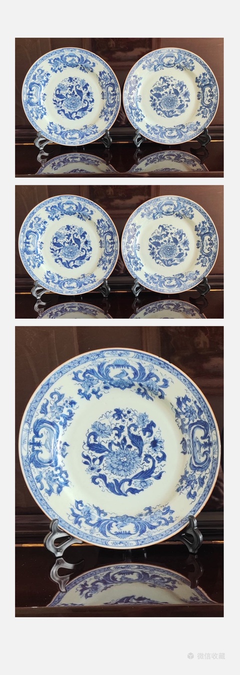 古玩陶瓷康熙/一對兒/清早青花花卉紋折沿盤拍賣,當前價格2980元