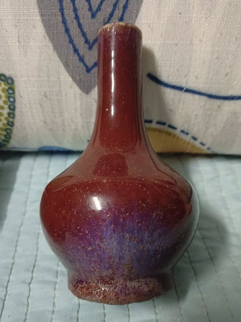 古玩陶瓷清中期鈞紅釉窯變荸薺瓶拍賣,當前價格6800元