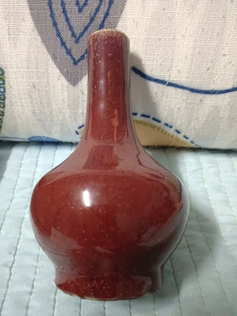 古玩陶瓷清中期鈞紅釉窯變荸薺瓶拍賣,當前價格6800元