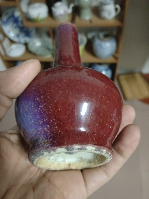古玩陶瓷清中期鈞紅釉窯變荸薺瓶拍賣,當前價格6800元