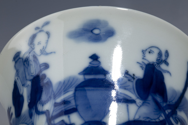 古玩陶瓷清道光·青花海屋添籌仙人乘槎紋杯碟拍賣,當前價格9500元