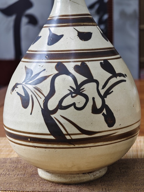 中国美術 古玩 中國磁州窑製 花瓶 美品 中国美術 磁州窯 花瓶 青みがかっ 古美術