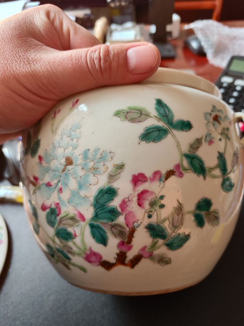 古玩陶瓷清晚期 粉彩綠牡丹紋粥罐拍賣,當前價格3600元