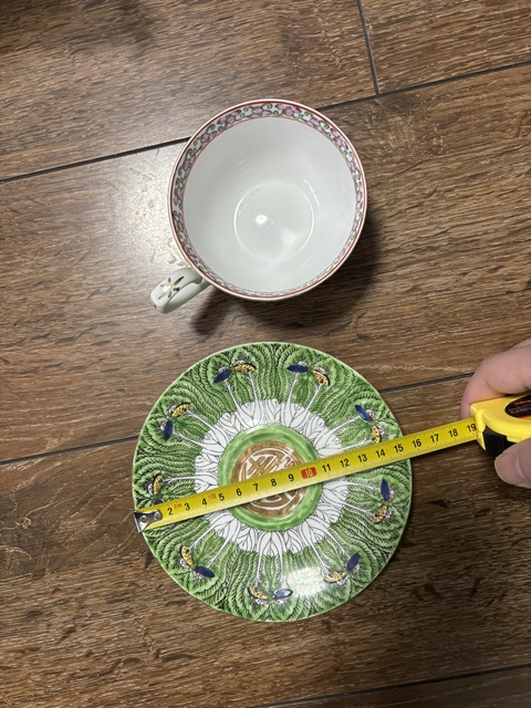古玩陶瓷廣彩白菜紋杯碟拍賣,當前價格388元