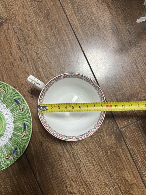 古玩陶瓷廣彩白菜紋杯碟拍賣,當前價格388元