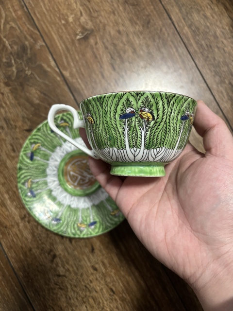 古玩陶瓷廣彩白菜紋杯碟拍賣,當前價格388元