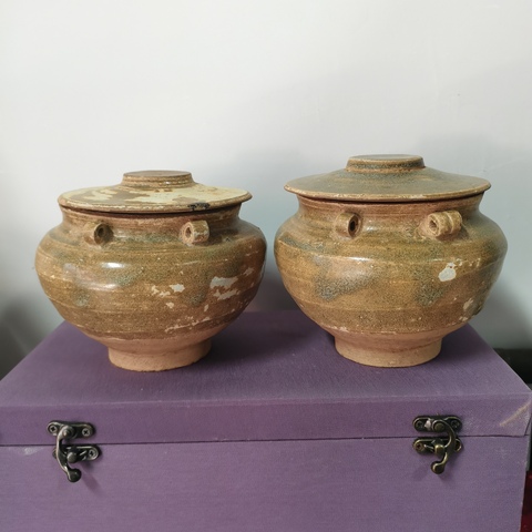 古玩陶瓷元代青釉四系罐一對拍賣，當前價格2800元