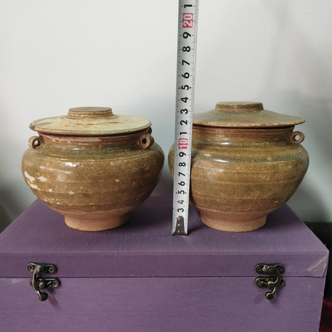 古玩陶瓷元代青釉四系罐一對拍賣，當前價格2800元