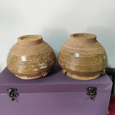 古玩陶瓷元代青釉四系罐一對拍賣，當前價格2800元