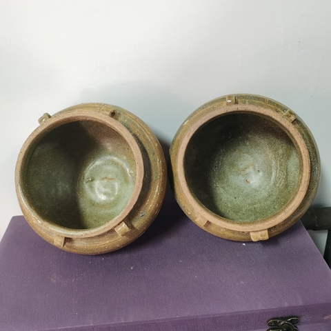 古玩陶瓷元代青釉四系罐一對拍賣，當前價格2800元