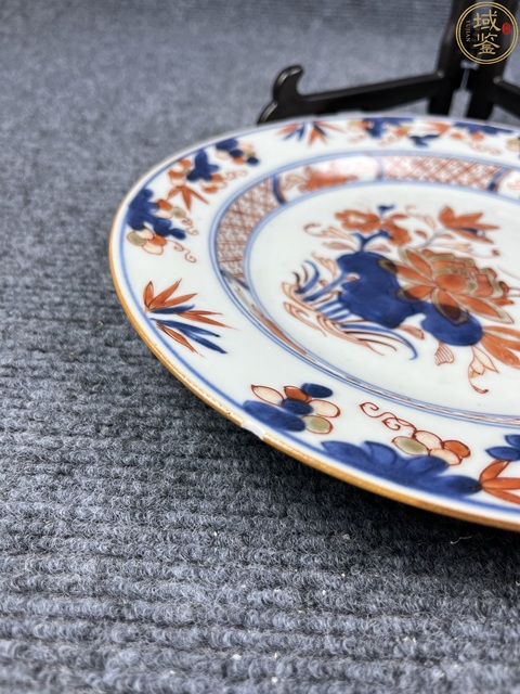 古玩陶瓷青花礬紅描金蓮池花卉紋盤拍賣,當前價格1388元