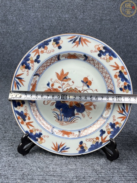 古玩陶瓷青花礬紅描金蓮池花卉紋盤拍賣,當前價格1388元