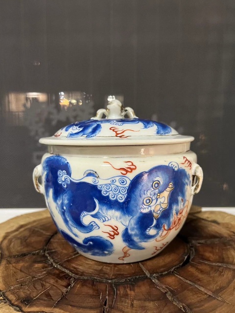 古玩陶瓷藍(lán)料彩太師少保粥罐拍賣(mài),當(dāng)前價(jià)格2888元