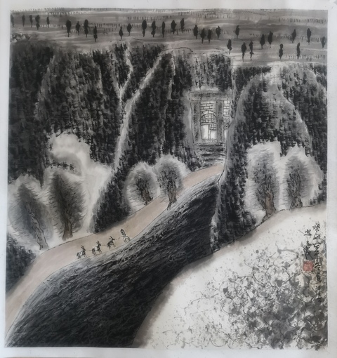 古玩字畫老中美協會員陜西書畫院常務院長蔡嘉勵山水畫拍賣,當前價格2000元