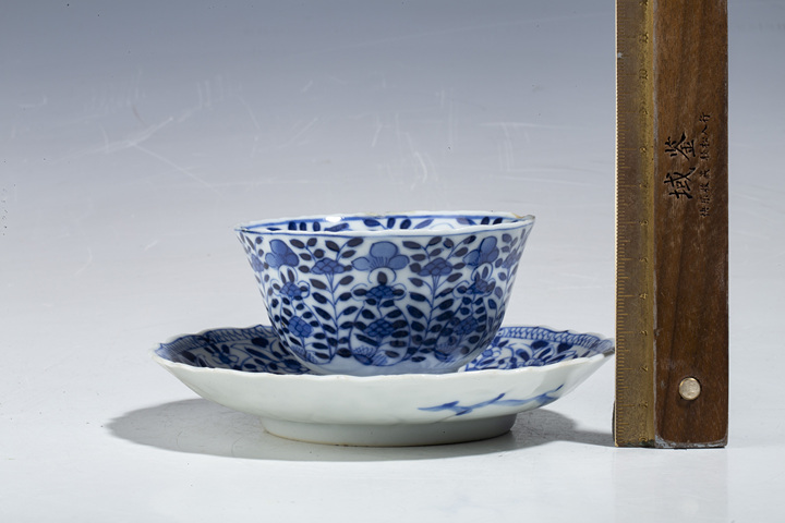古玩陶瓷清光緒·青花洞石花鳥紋花口杯碟拍賣，當前價格188元