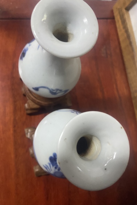 古玩陶瓷清早期 青花花卉玉壺春瓶一對拍賣,當前價格1880元
