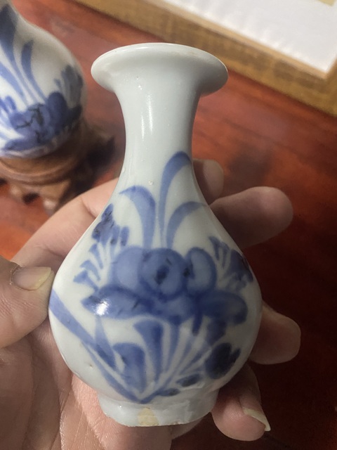 古玩陶瓷清早期 青花花卉玉壺春瓶一對拍賣,當前價格1880元