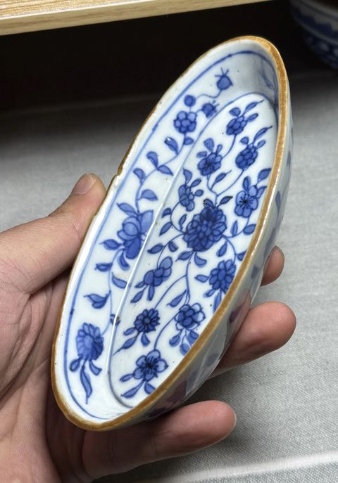 古玩陶瓷清康熙纏枝花卉茶船拍賣，當前價格2600元