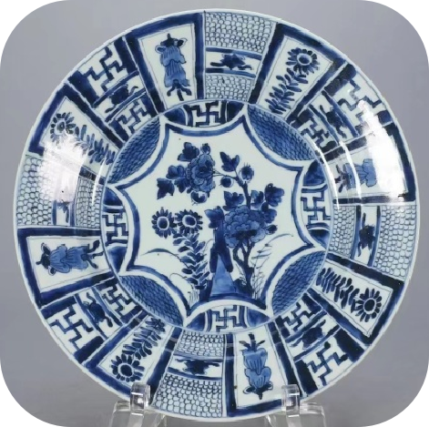 古玩陶瓷康熙(清早)青花折腰大盤拍賣,當前價格5680元
