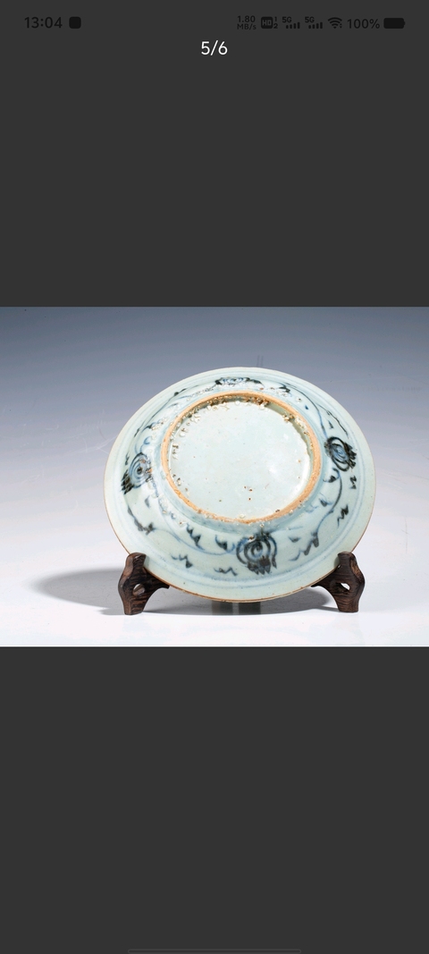 古玩陶瓷明晚清青花獅子滾繡球紋盤拍賣，當前價格1980元