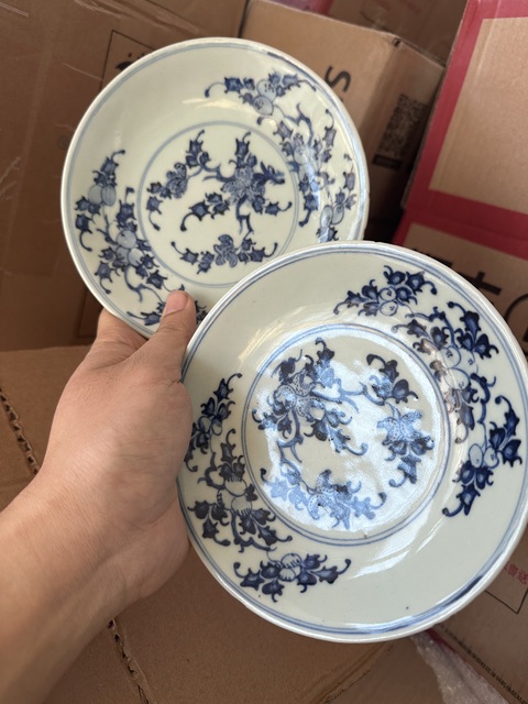 古玩陶瓷青花三多紋盤一對拍賣，當前價格3000元