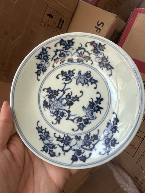 古玩陶瓷青花三多紋盤一對拍賣，當前價格3000元