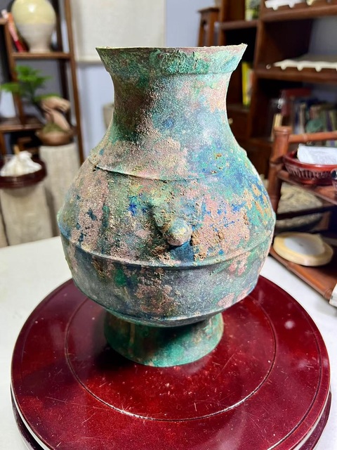 古玩銅器【絕美藍調】漢·孔雀藍光瓶拍賣,當前價格4500元