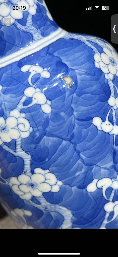古玩陶瓷青花留白冰梅紋撇口瓶拍賣,當前價格6000元